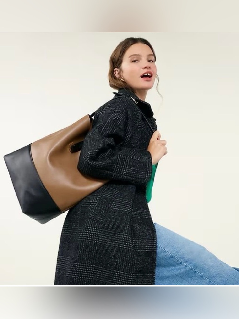 Old Navy Two-Tone Brown and Black Leather Shoulder Tote